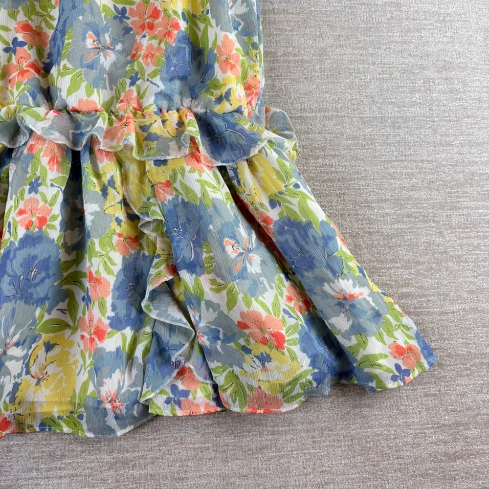 Ralph Lauren Girls Blue Floral Chiffon Ruffle Dress Size 12 373177008 Dainty